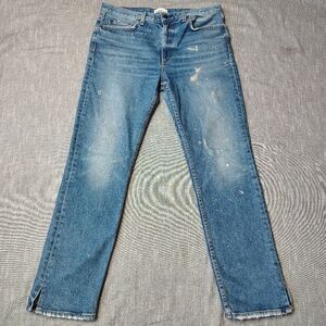 ASKK NY Women’s Boyfriend Jeans - Blue with Faint Paint Marks